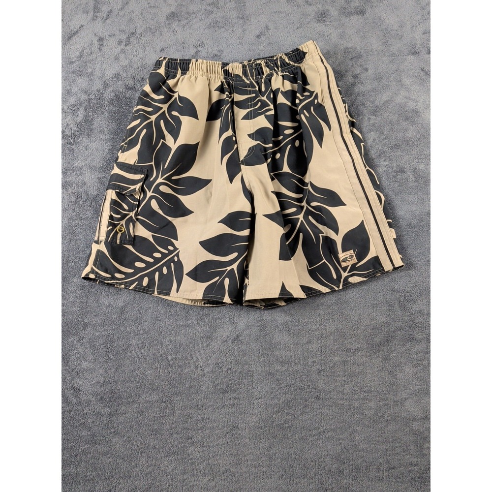 Hawaiian Performance Surfwear Swim Trunks Mens Floral Tropical Tan Medium Shorts